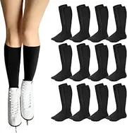 [Toulite] 12 Pairs Figure Skating Socks for Women Men Kids Ice Skating Socks Solid Color Roller Skate Socks
