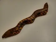 Carved Wooden Snake with Burned Decorations - Aboriginal artwork Vintage