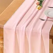 Mixsuperstore Chiffon Table Runner 29x120 Inches Romantic Wedding Runner Sheer Bridal Party Decorations, Polyester & Polyester Blend, Blushing Pink, F