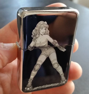 Roller Skater Pin-Up Girl Engraved Lighter – Retro Sexy Gift for Him