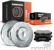 A-Premium 12.59 inch (319.8 mm) Front Drilled and Slotted Disc Brake Rotors + Ceramic Pads Kit Compatible with Nissan Models - Maxima 2009-2014/2016-2019, 6-PC Set