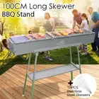 100CM Zinc-Iron Alloy Charcoal Hibachi BBQ w/ Stainless Steel Grill Rack Skewers