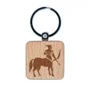 Centaur Mythical Creature Horse Man Saggitarius Engraved Wood Square Keychain