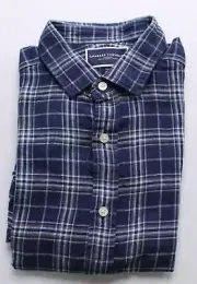 Charles Tyrwhitt Men's Slim Fit Pure Linen Check Shirt TS8 Blue Medium NWT