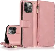 GoshukunTech for iPhone 11 Pro Max Case,for iPhone 11 Pro Max Wallet Case[ 8 Card Slots & 1 Zipper Coin Purse] Leather Wallet Flip Cover with Wrist Starp-Pink