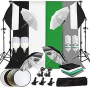 Abeststudio Studio Lighting Kit Adjustable 2Mx3M Background Support System 4 Color Backdrop Fabric Photo Studio Softbox Sets Continuous Umbrella Light Stand 2x25W 2x135W Bulbs with Portable Bag