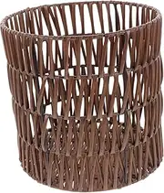 FONDOTIN Hollow Storage Basket Small Wicker Waste Basket for Babies Car Trash Can Wicker Rattan Basket Wicker Shopping Basket Storage Basket Bin Small Trash Can with Lid Kit Brown Iron