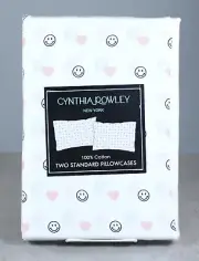 Cynthia Rowley Standard Pillowcases Valentines Pink Hearts Smiley Faces Cotton