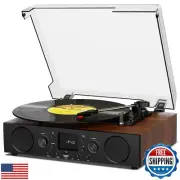 Vinyl Record Player with Speaker, USB Recording Mute Sound, 3 Speed Vintage T