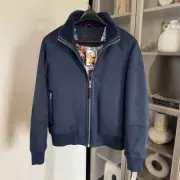 Robert Graham Vegan Faux Suede Navy Blue Quilt Lined Zip Up Bomber Jacket S NEW