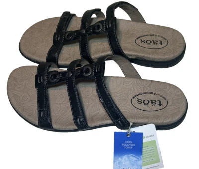 Taos Womens Size 10 Nifty Slide Sandal Black Leather Slip On Comfort Hook & Loop