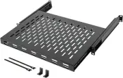1U Sliding Rack Shelf,4-Post Vented Rack Mount Shelf,13.8In Deep with Adjustable