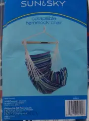 Sun & Sky Beige Blue & Brown Collapsible Hammock Chair NIP