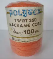 Vintage Polytex Macrame Braided Cord NEW NOS Orange 100 yards 6 mm Twist 260