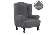 Super Stretch Wing Chair Covers Wingback Chair Slipcovers Chair Slip Covers Luxury Form Fitted Thick Soft Fabric Machine Washable, Grey