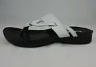 Clarks Sandal White Leather Straps Thong Black Rubber Sole Size 6 Shoe Flip Flop