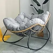 AUPRES Rocking Chairs for Adults Padded Cushion Indoor Oversized Rattan Wicker Lounge Chair Metal Frame Large Supports Modern Outdoor Patio Chairs(Grey)