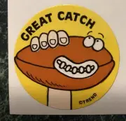 VTG 80s TREND Scratch & Sniff Football LEATHER Scent Stinky Sticker GREAT CATCH