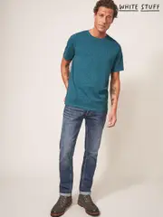 White Stuff Aqua Blue Abersoch 100% Cotton Short Sleeve T-Shirt (C34274) | $58