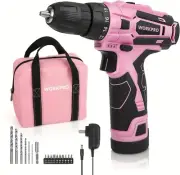 Pink Cordless Drill Driver Set, 12V Electric Screwdriver Driver Tool Kit, 3/8" K