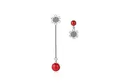 Sparkling Zirconias Snow with Red Pearl Drop Earrings