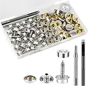 Canvas Snap Kit, Canvas Snaps and Fasteners Marine Stainless, 90 PCS Boat Cover Snap Button Fastener Kit, Canvas Fasteners & 3 PCS Setting Tools for Repairing and Replacing Canvas, Tarpaulins, Awnings