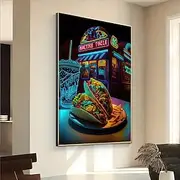 Vibrant Neon Lamp Corn Cake Shop Canvas Art - Frameless Modern Living Room Bedroom Or Home Office Wall Decoration Mediterranean Style Design With Glowing Neon