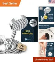 ALL METAL Handheld Shower Head with Hose and Brass Holder - CHROME - 2.5 GPM ...