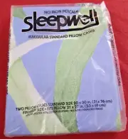 Vintage 60s Sleepwell Fun Pattern Blue Green White Pillow Cases NEW NOS