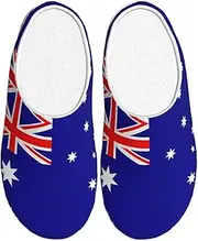 [EdWal] Australian flag print Winter Warm Slippers Indoor Anti-skid Plush Slippers Relaxing at Home for Women Men, Black, 5 UK
