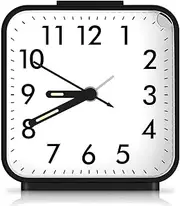 AMIR Analog Alarm Clock, Silent Non Ticking Small Clock, Travel Alarm Clock with Snooze & Light, Ascending Beep Sounds, Battery Operated Loud Alarm Clock for Bedroon, Bedside, Desk (Black)