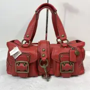 COACH Legacy Mandy Satchel Flap Shoulder Bag Leather Red New