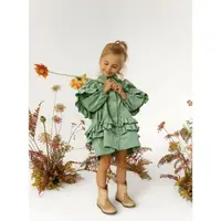 在飛比找momo購物網優惠-【ByKRAWCOWA】女童裝 橄欖綠燈芯絨連身裙(女童 童