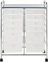 Whitmor 12-Drawer Rolling Storage Cart with Locking Wheels, Plastic Organizer for Crafts, Office, Beauty Supplies, Sturdy Metal Frame, Large Workspace, Chrome