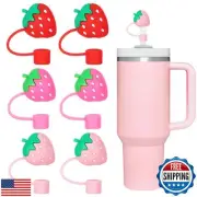 Whaline 6Pcs Strawberry Straw Covers - 3 Colors Silicone Reusable Topper Red