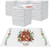 YOUKE OLA 40 Pack Sublimation White Towels Waffle Weave Kitchen Towels Blanks Microfiber Dish Drying Towel for Heat Transfer 16x24 Inch