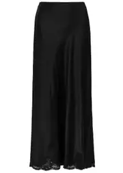 Rixo Crystal Lace-trimmed Satin Maxi Skirt - Black - 10 (UK 10 / S) 10 (UK 10 / S)