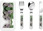 Rhinestone Butterfly 3 Piece Set For Camping Stainless Steel Flatware, Spoon, Fork, Knife, Ideal For Outdoor