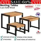 Nesting Tables Coffee Side Table Dining Furniture 3 Piece Solid Acacia Wood NEW