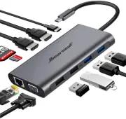 USB C Hub, USB-C Laptop Docking Station, 11IN1 Triple Display Type C Adapter ...