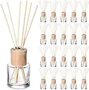 Roshtia 20 Set Reed Diffuser Bottle Empty Refillable Fragrance Glass Diffuser Bottles Set with Wooden Caps Rattan Sticks 50ml 1.7 oz Round Glass Jars for DIY Fragrance