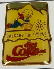 CALGARY 1988 - DIET COKE CURLING OLYMPIC MASCOT SPONSOR PIN .