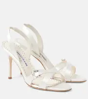[Manolo Blahnik] Manolo Blahnik Ramisli embellished satin slingback sandals AU 9.5 grey
