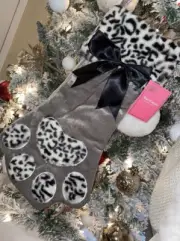 Juicy Couture Lux Stocking Velour Fur Bow Pet Grey Leopard Christmas Pinkmas