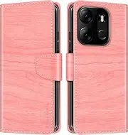 [Shantime] Leather Wallet Case Compatible with Tecno Smart 7, Colorful Flip Cover with Card Holders Magnetic Closure Full Protection Shell(Pink)