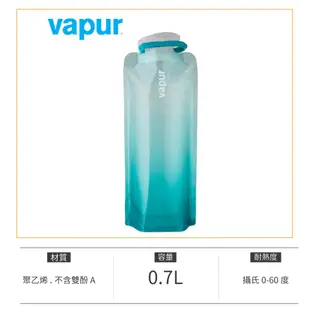 Vapur10277 美國 Vapur摺疊軟式水壺 0.7L 湖水綠 運動摺疊水袋 登山隨身水壺 運動水壺