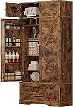IRONCK Kitchen Pantry 72" Height, with 8 Hanging Shelves, 2 Drawers and Open Storage Cabinet, Freestanding Cupboard for Dining Room Living Room,Vintage Brown