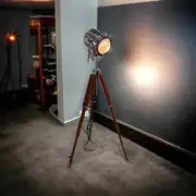 Industrial Maritime Decor Spotlight Nautical Floor Lamp Tripod Base Searchlight