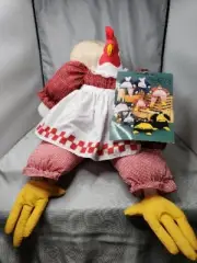 Chicken Country Door Stop Shelf Bench Sitter Red White Plaid Apron 24"