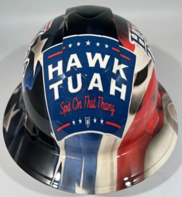 New Full Brim Hard Hat Custom Hydro Dipped HAWK TUAH 2024 SPIT ON THAT THING!